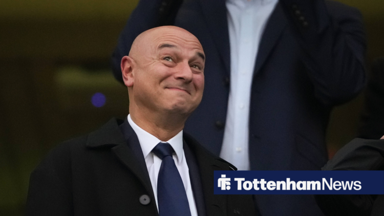 Tottenham chairman Daniel Levy looking up beaming in stand-alone image