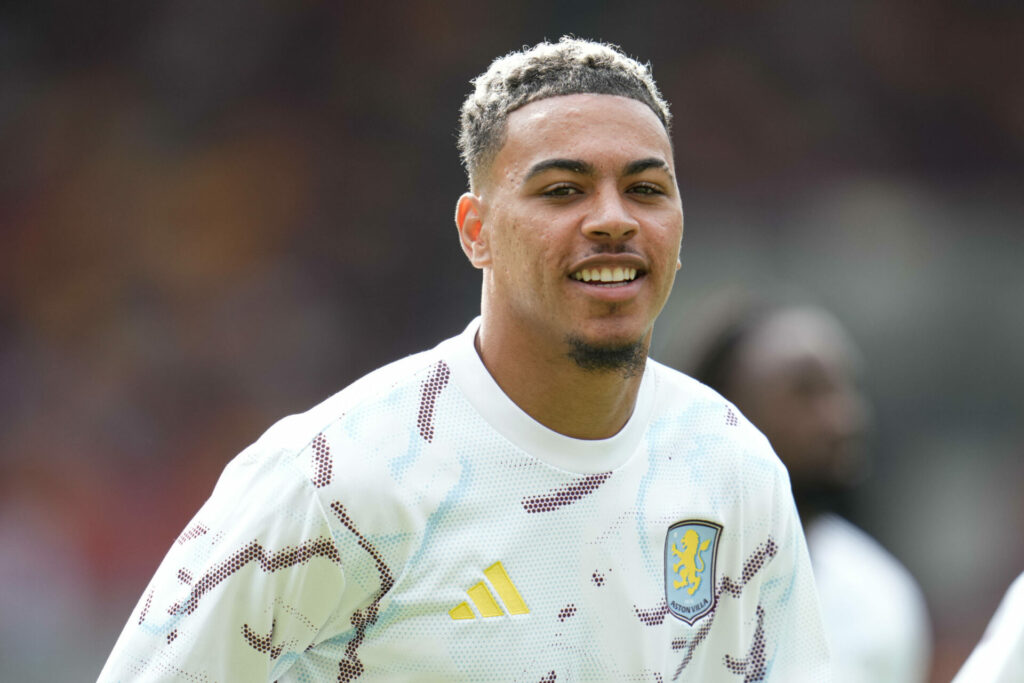 Morgan Rogers warms up for Aston Villa