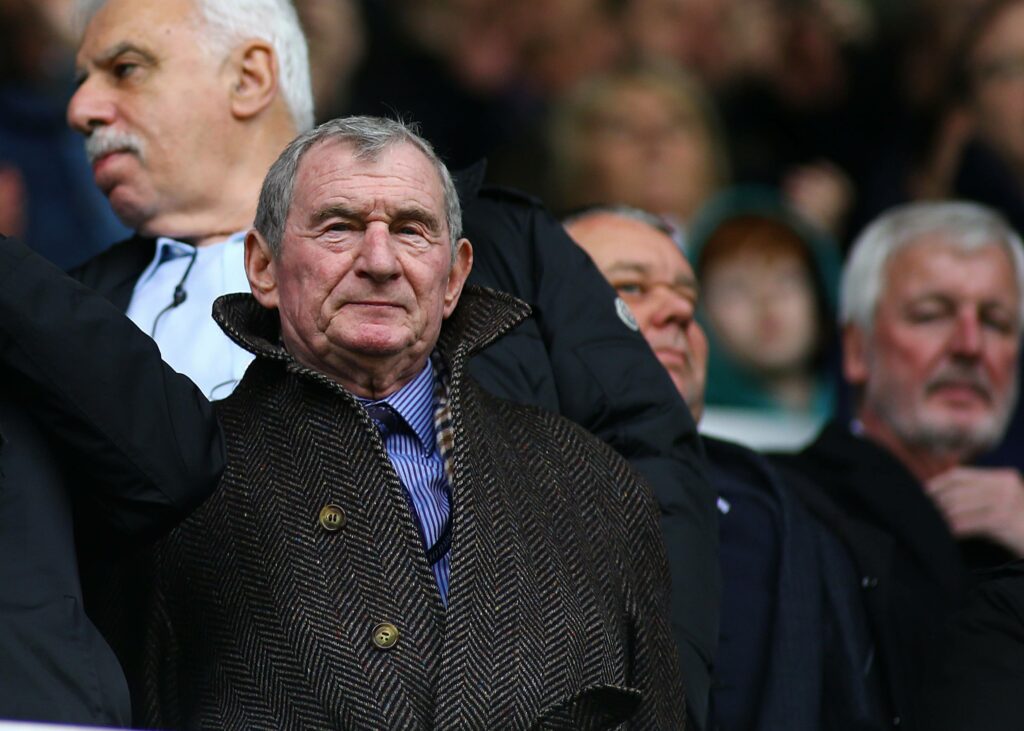 Former Tottenham manager David Pleat watches on in the stands.