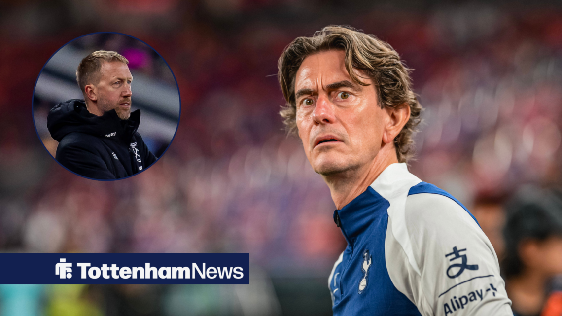Tottenham coach Thomas Frank looking bewildered and Graham Potter in circular inset