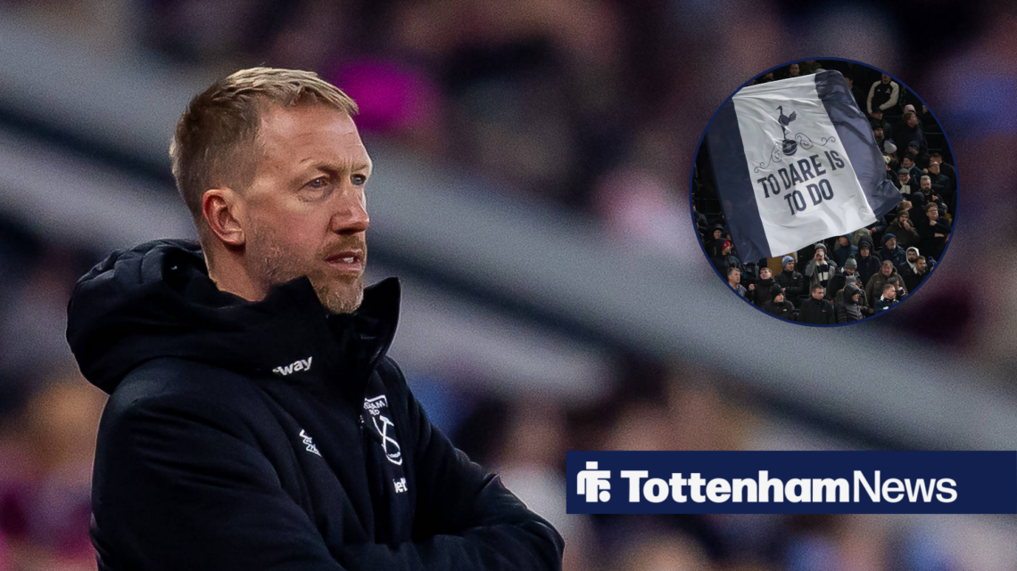 West Ham manager Graham Potter focusing intently at Tottenham fans in circular inset