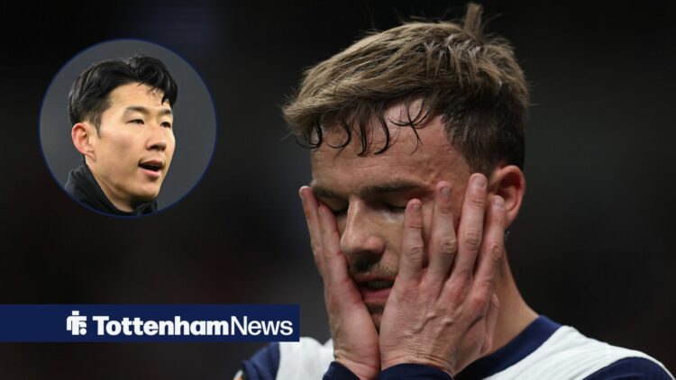 James Maddison looking distressed and Son Heung-min in circular inset