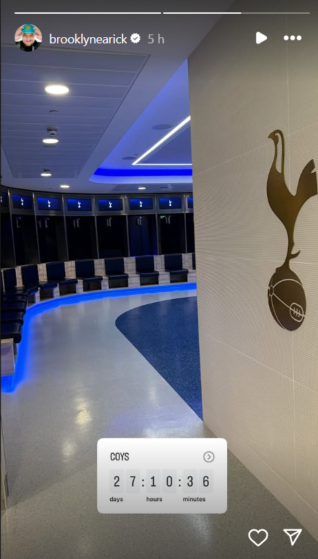 A screenshot from prospective Tottenham owner Brooklyn Earick's Instagram story, which shows the inside of Spurs' dressing room.
