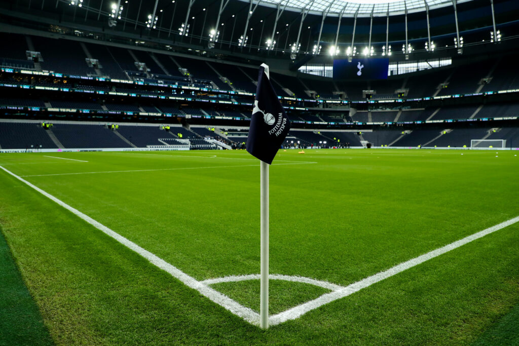 The corner flag at the Tottenham Hotspur Stadium