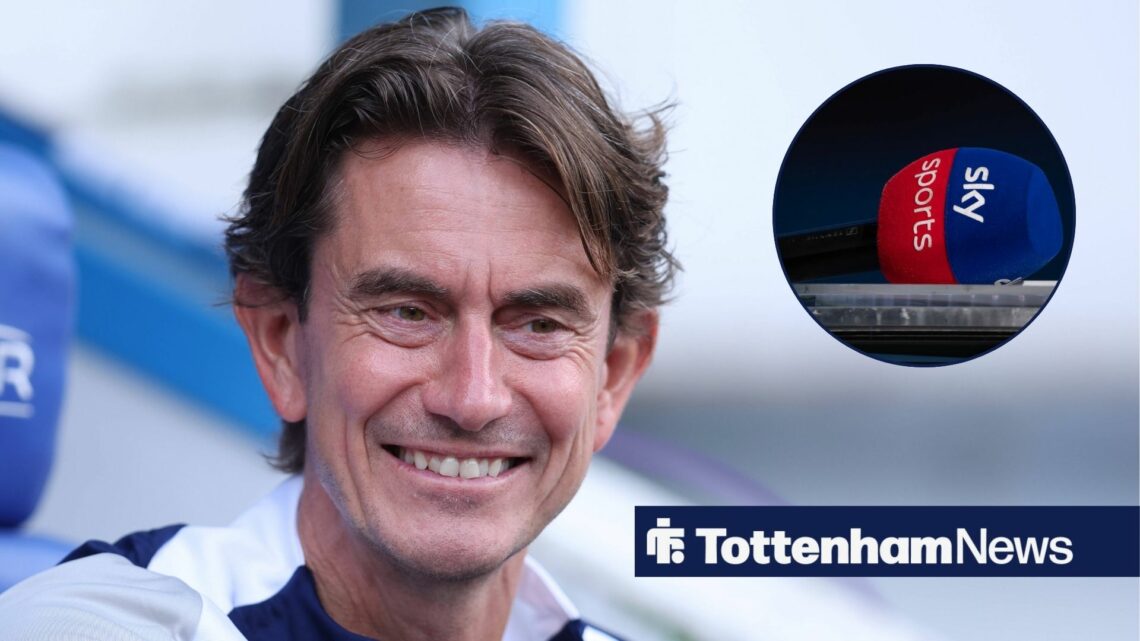 Thomas Frank smiling with Sky Sports microphone in circle