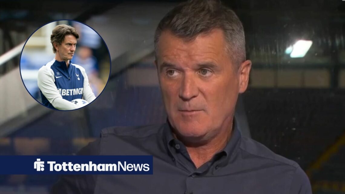 Roy Keane working as a pundit, with Thomas Frank in a circular frame inset