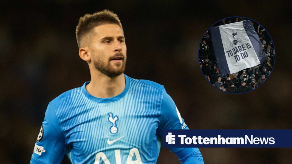 Guglielmo Vicario looking at Tottenham fans