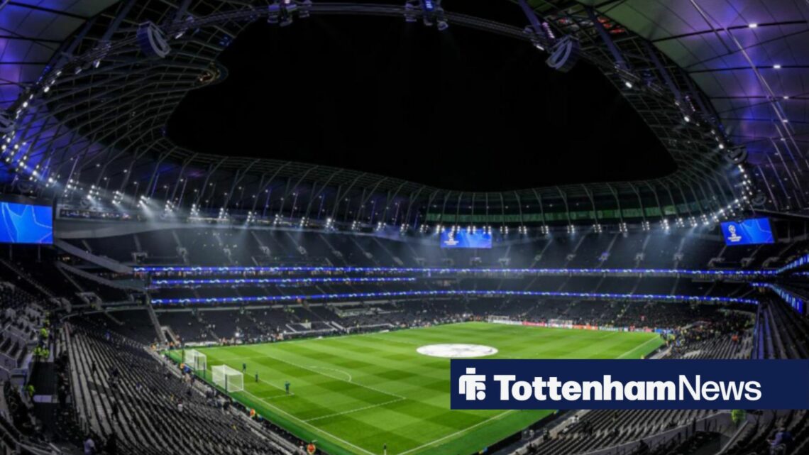 A general shot of the inside of the Tottenham Hotspur Stadium at night