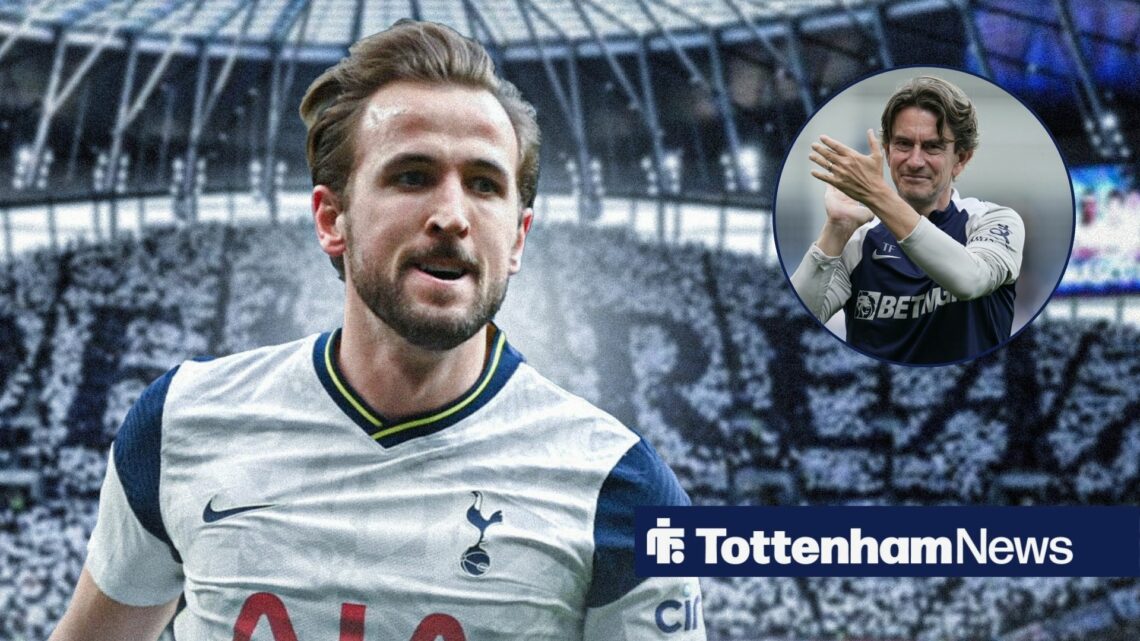 Harry Kane alongside a circle inset of Thomas Frank.