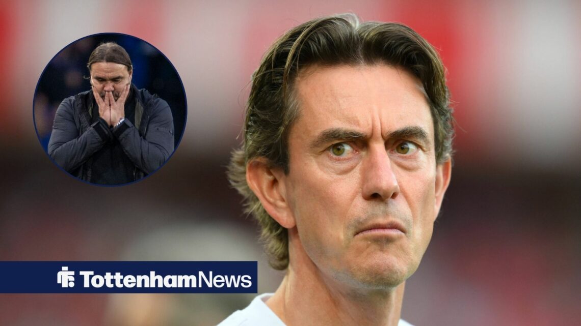 Thomas Frank looks concerned, with Daniel Farke looking worried in a circular inset.
