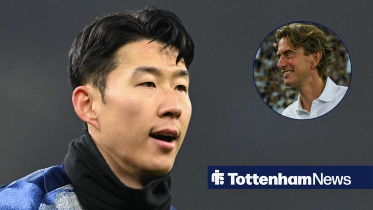 Son Heung-Min smiling as Thomas Frank smiles back.