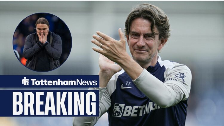 Thomas Frank applauds Daniel Farke in a circular inset.