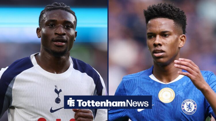 Tottenham winger Mohammed Kudus with Chelsea winger Estevao