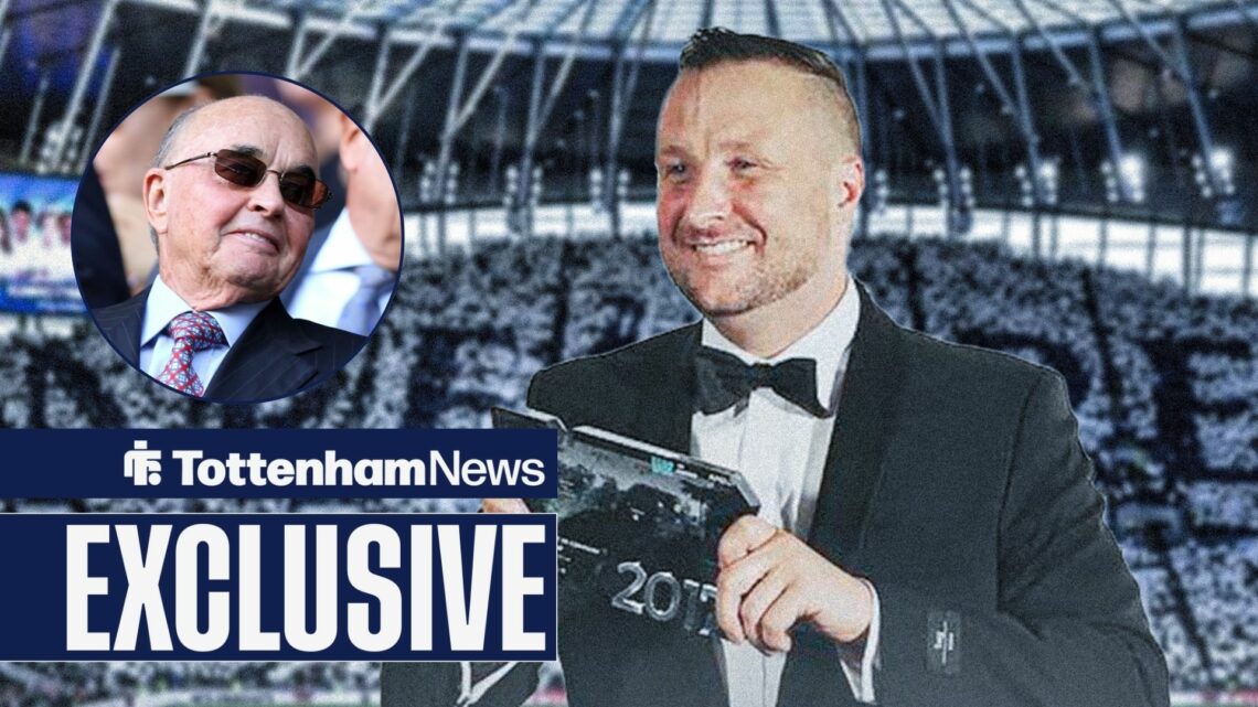 Tottenham News exclusive as prospective Spurs owner Brooklyn Earick smiles while holding an award, as Tottenham and ENIC owner Joe Lewis watches on...