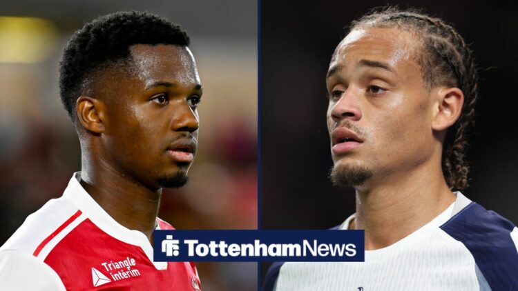 Ansu Fati in action for Monaco and Xavi Simons in action for Tottenham in split image