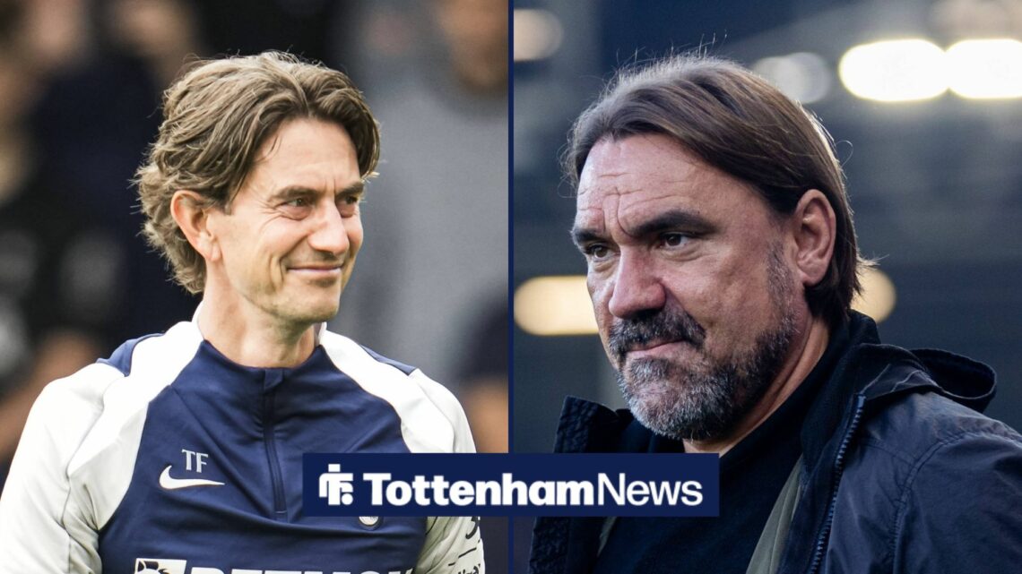 Daniel Farke smiling at Thomas Frank in split image