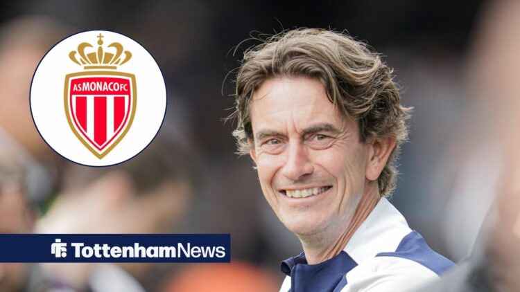 Thomas Frank smiling at Monaco badge in circular inset