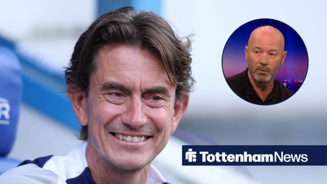 Thomas Frank smiling at Alan Shearer in circular inset