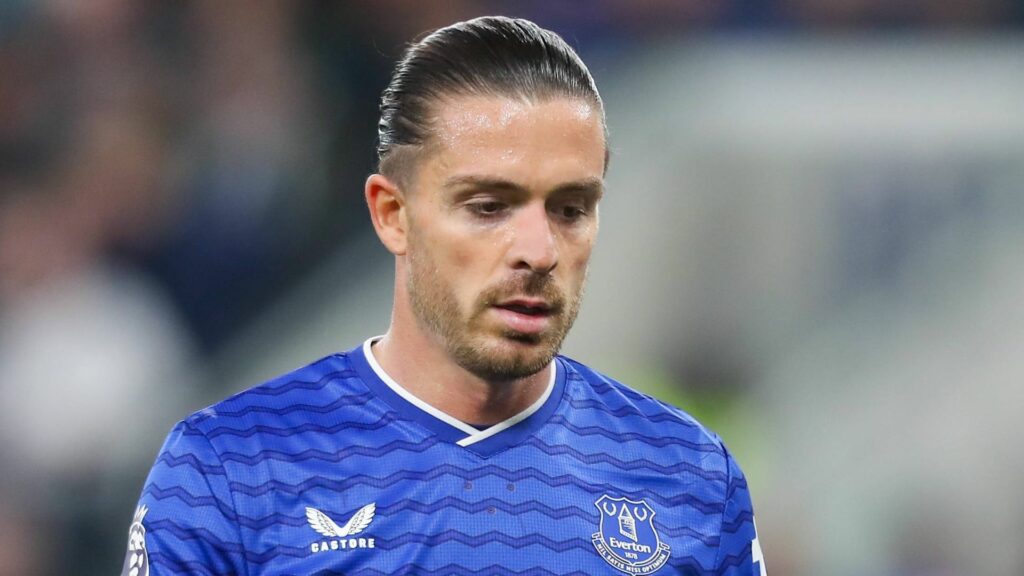 Jack Grealish looking downbeat in Everton home shirt