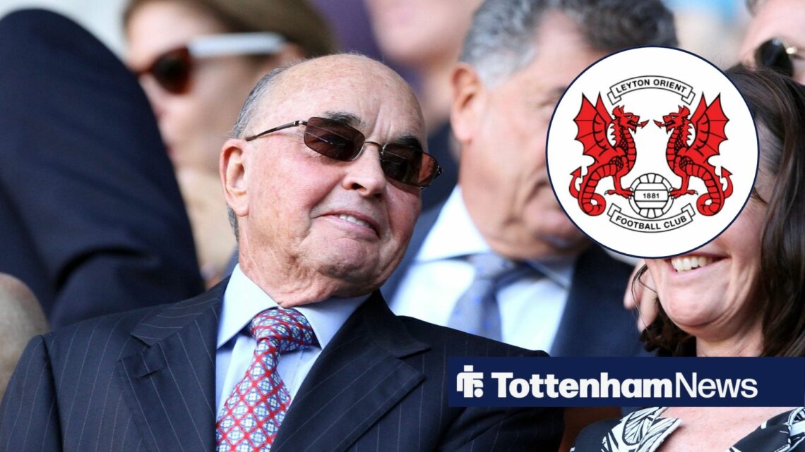 Joe Lewis smiles at Leyton Orient badge in circular inset