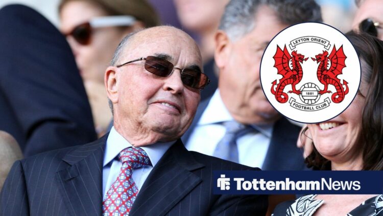 Joe Lewis smiles at Leyton Orient badge in circular inset