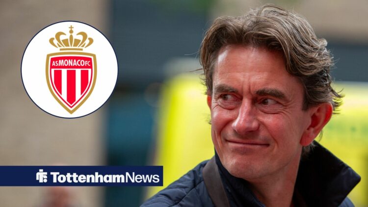 Thomas Frank smiling at Monaco badge in circular inset