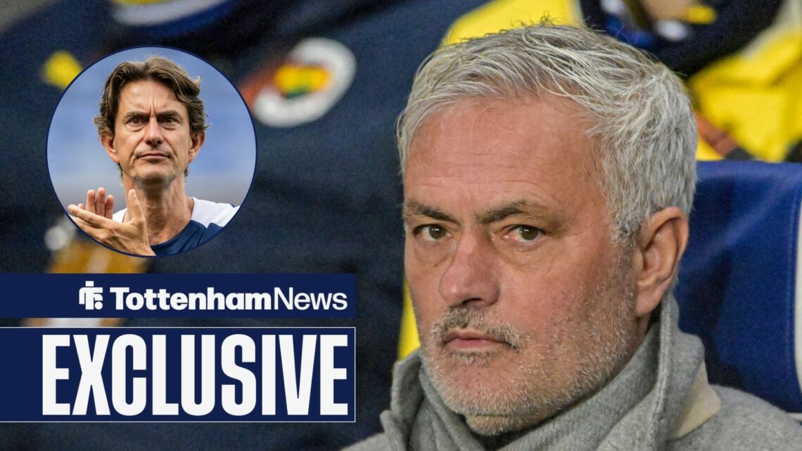 Jose Mourinho looking unimpressed and Thomas Frank in circular inset