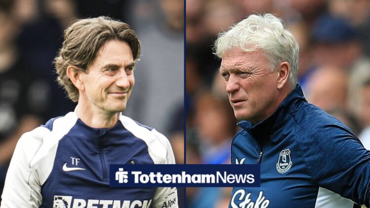 Thomas Frank smiling at David Moyes, who looks concerned in a split image