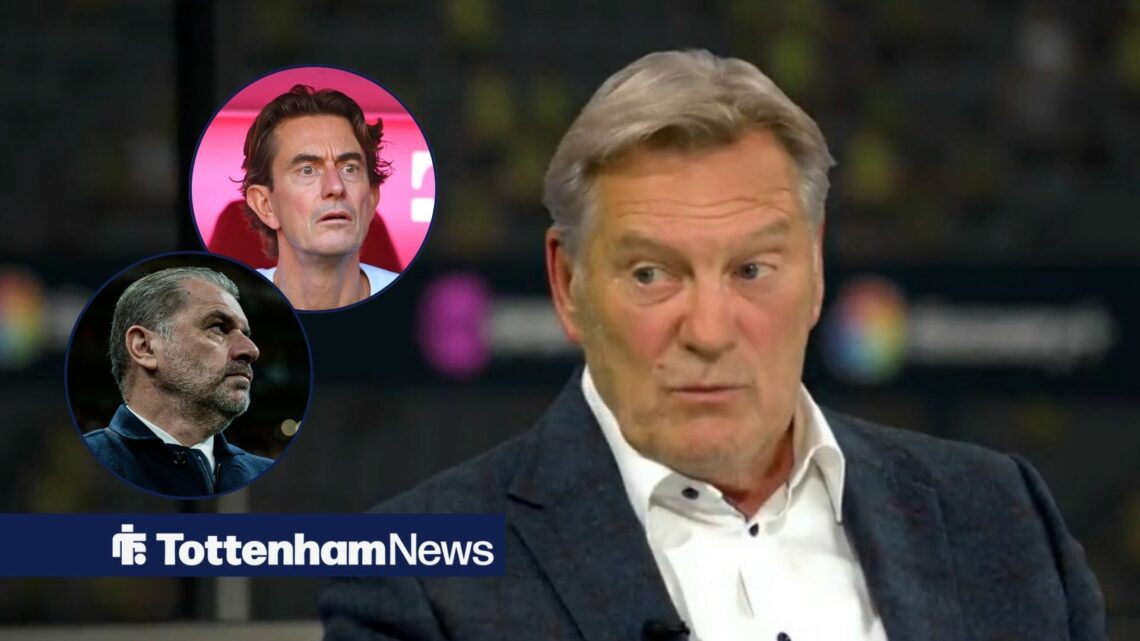 Glen Hoddle providing commentary on Tottenham and Ange Postecoglou and Thomas Frank in circular insets