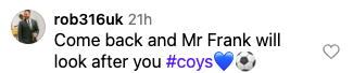 Tottenham fans comment on Dele Alli's post.