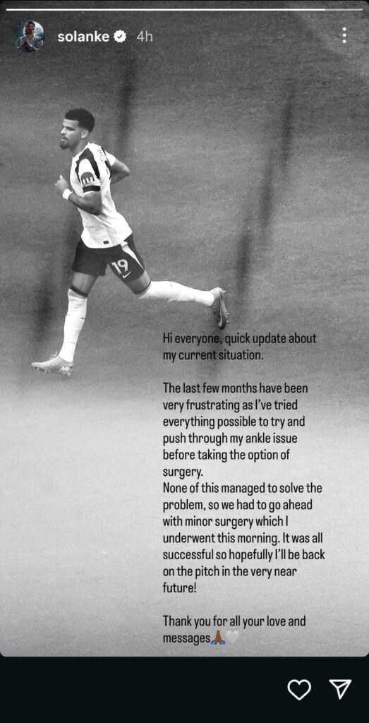 Dominic Solanke provides injury update via Instagram