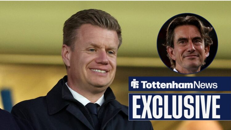 Tottenham sporting-director Johan Lange and Thomas Frank in circular inset