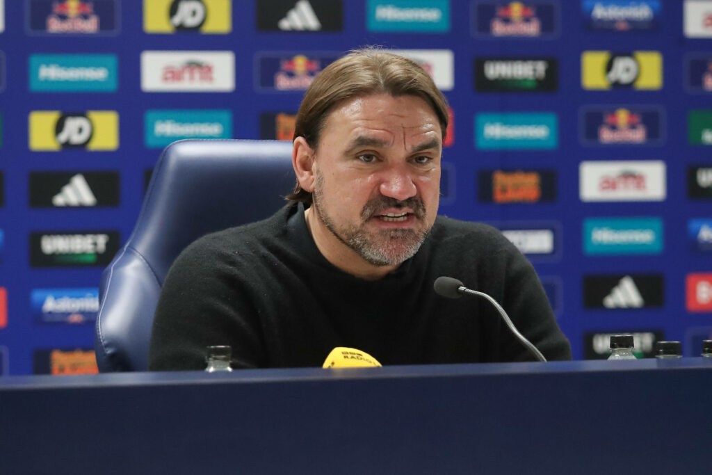 Leeds manager Daniel Farke at a press conference