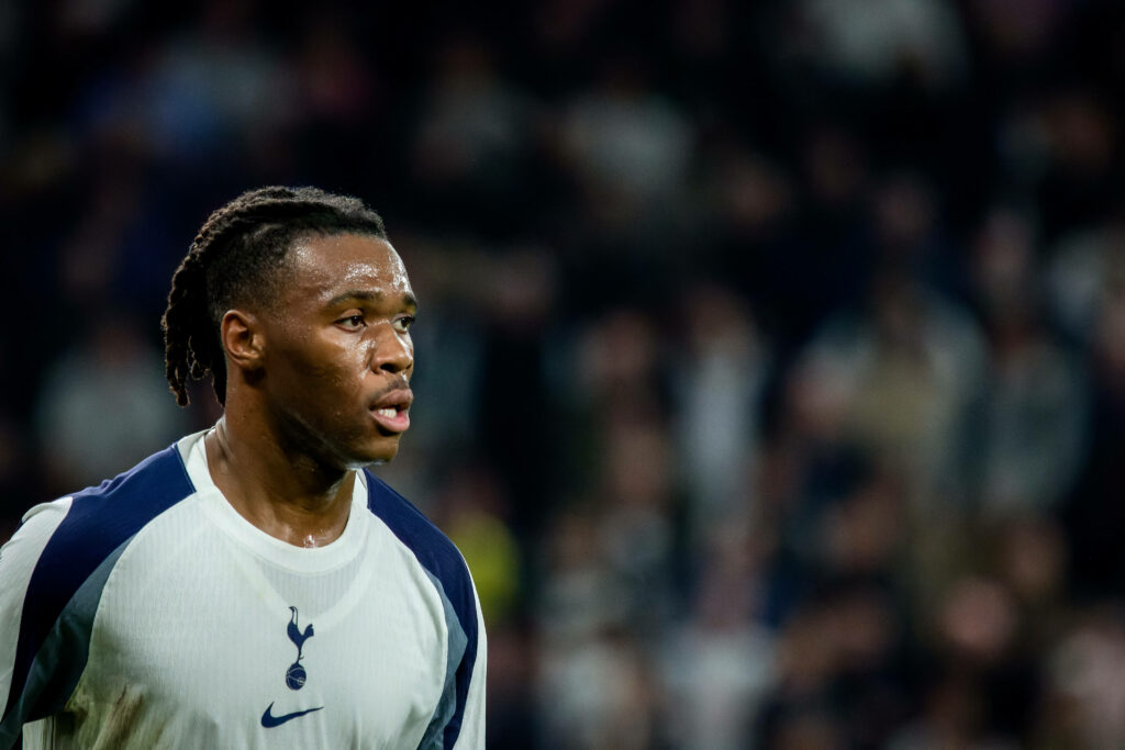 Destiny Udogie looking concentrated while playing for Tottenham