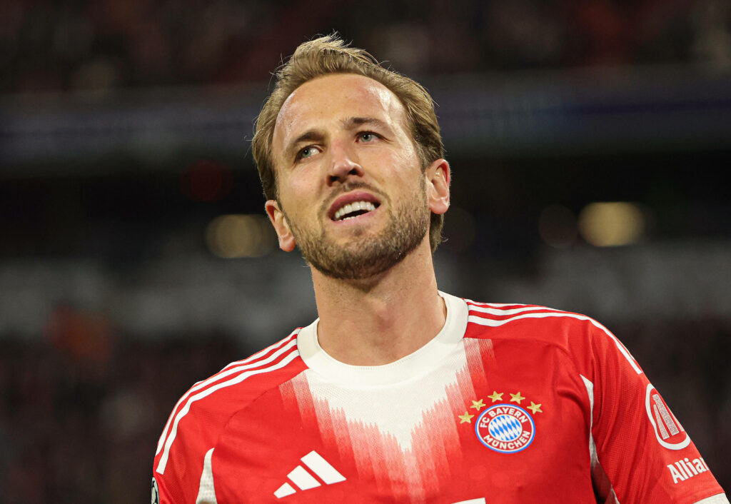 Harry Kane looking annoyed playing for Bayern Munich