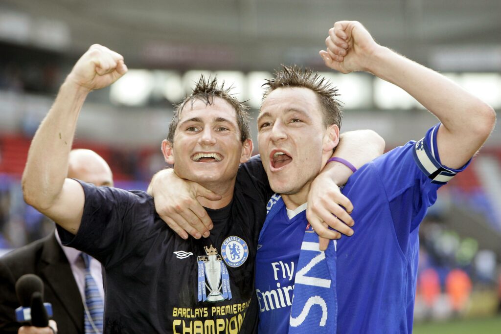 John Terry and Frank Lampard celebrating winning the Premier League with Chelsea