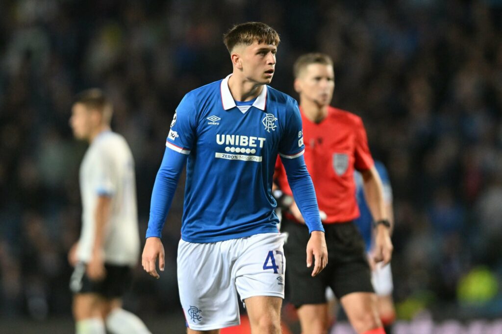 Tottenham starlet Mikey Moore in action during his loan spell with Rangers.