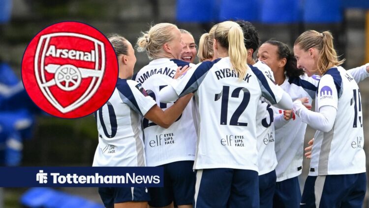Tottenham Women celebrating with Arsenal badge in circle