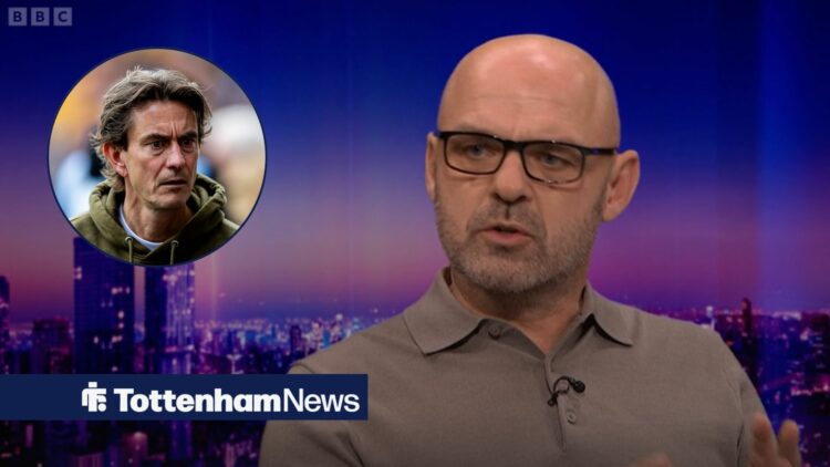 Danny Murphy speaking on Match of the Day looking at a circular inset of Thomas Frank