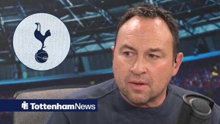 Jason Cundy looking shocked with Tottenham badge in frame