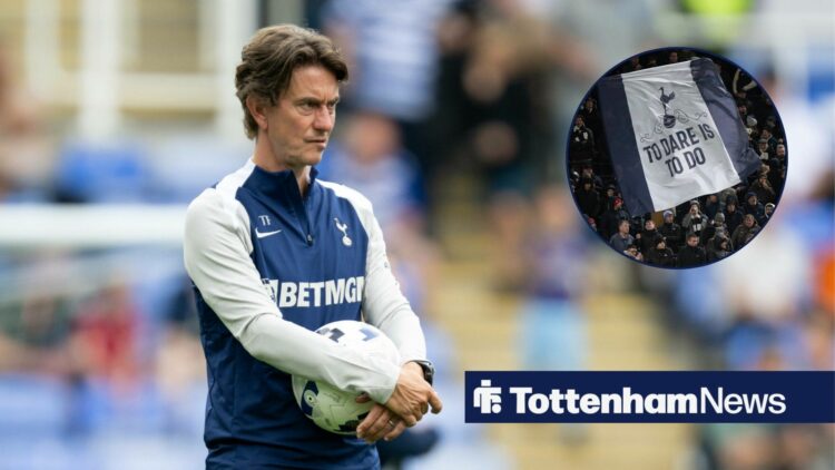 Thomas Frank alongside a circle inset of Tottenham fans.