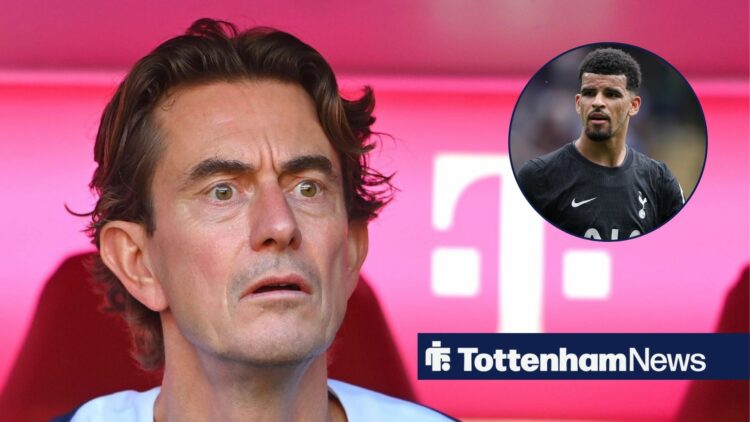 Thomas Frank looking at Dominic Solanke with a shocked look on his afce.