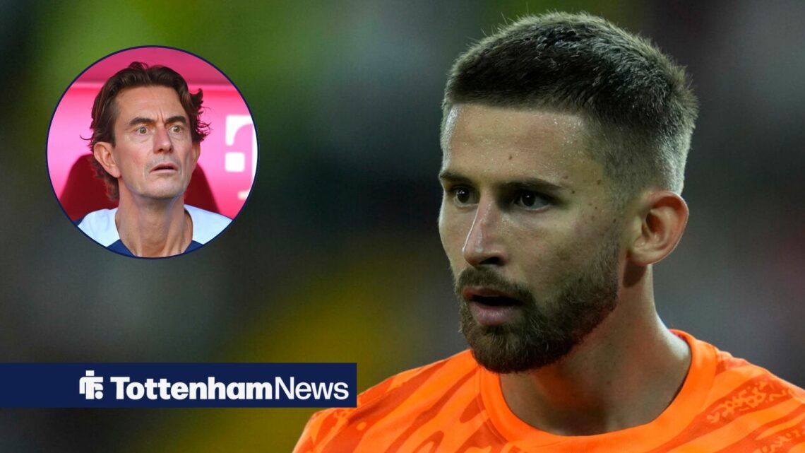 Guglielmo Vicario with Thomas Frank in frame