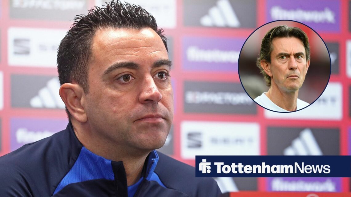 Xavi looking at Thomas Frank, both with serious expression.