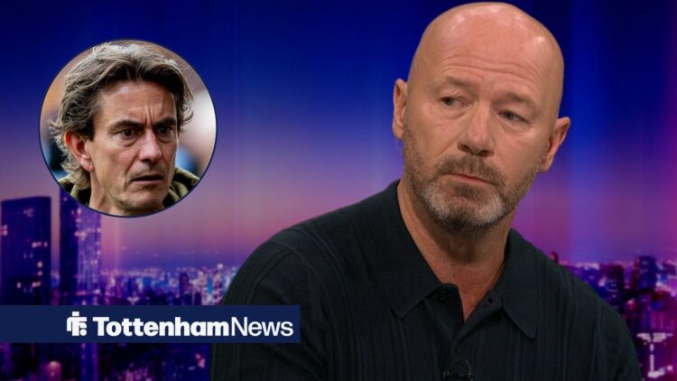 Premier League pundit Alan Shearer with Tottenham manager Thomas Frank inset