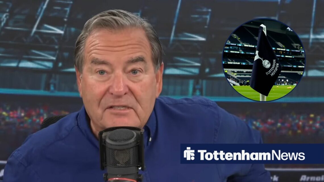 Presenter Jeff Stelling with Tottenham corner flag inset