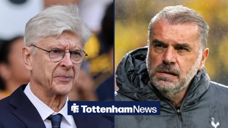 Former Arsenal manager Arsene Wenger with former Tottenham manager Ange Postecoglou