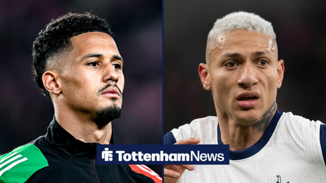 Arsenal defender William Saliba with Tottenham striker Richarlison