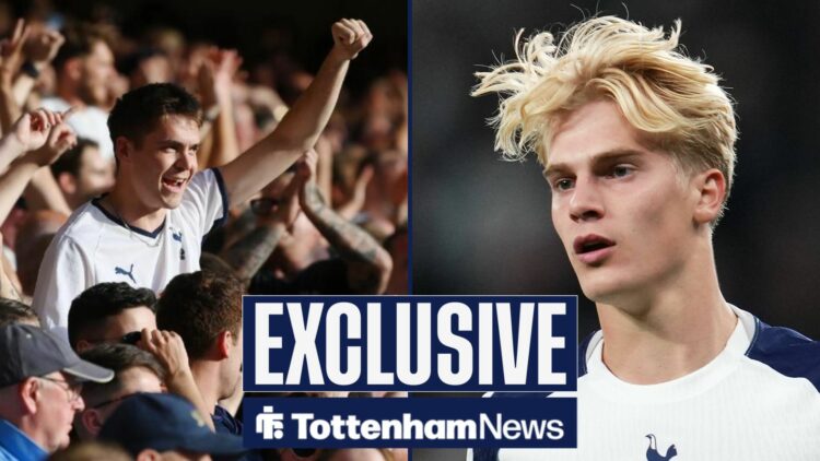 Lucas Bergvall in action and Tottenham fans in split image