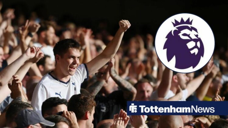 Tottenham fans celebrating with Premier League badge in circular inset